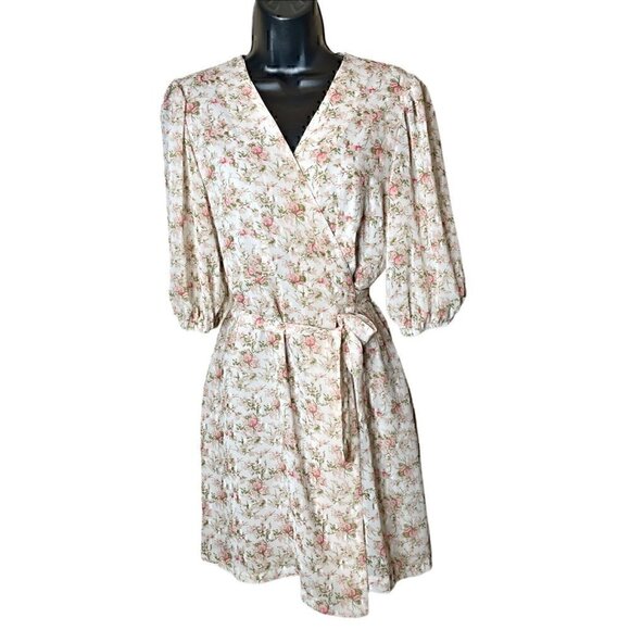 Floral Puff Sleeve Korean Wrap Dress OS / S - Picture 1 of 16